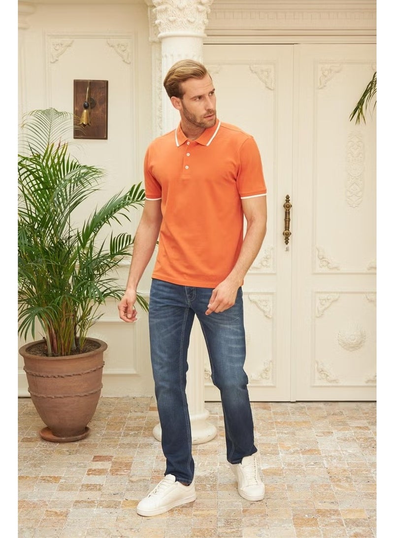 Odelon Men's Slim Fit Plain Polo Neck T-Shirt Orange - Image 4